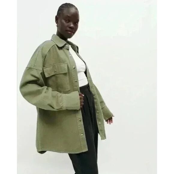 Reformation Jeans Ace Oversized Shirt Jacket in Olive/ Dried Herb  Size Medium - Picture 8 of 9
